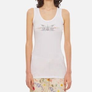 COLLINA STRADA White Rhinestone Ribbed Tank Top in M